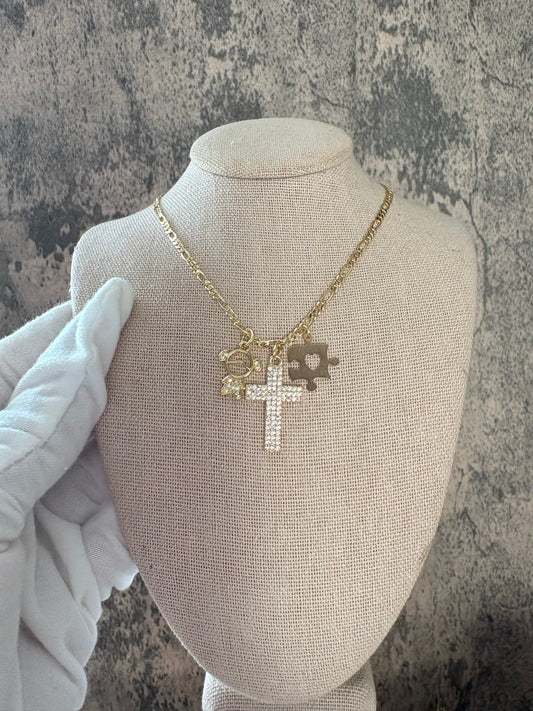 Autism cross custom kid gold laminated necklace