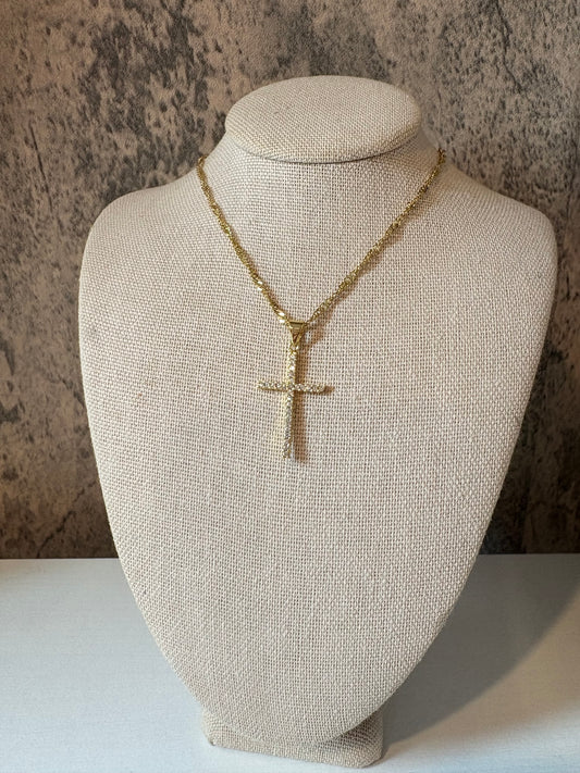 Lux cross dainty necklace gold laminated