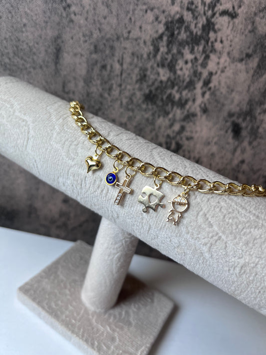 Autism charms gold laminated bracelet
