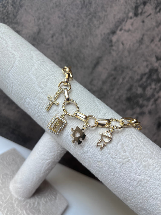 Autism BOY San Judas charms gold laminated bracelet