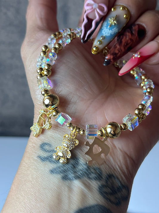 Autism teddy bear gold laminated bracelet